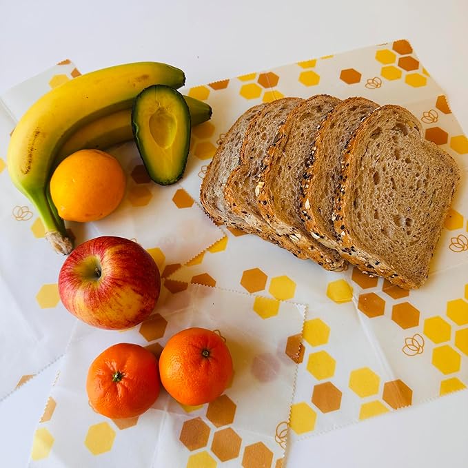 Truebee Reusable Beeswax Food Wraps 3-Pack – Non Toxic, Plastic Free, Silicone Free, Sustainable, Environmentally Friendly, Organic Cotton Beeswax Wraps (S, M, L), Signature Design