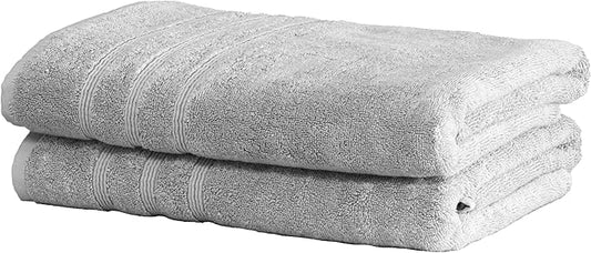 Mosobam Luxury Turkish Set of 2 Bath Towels 30X58 Light Grey (Gray) 700 GSM Bamboo Viscose & Aegean Turkish Combed Cotton