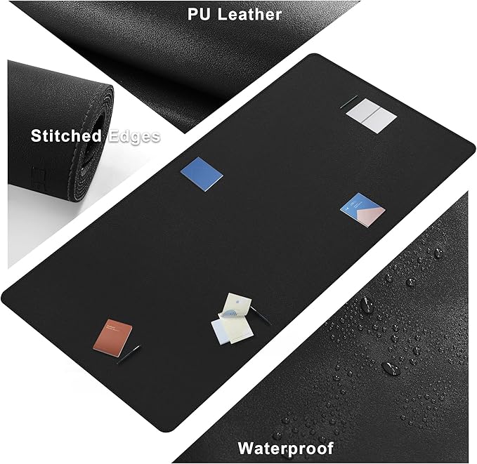 CENNBIE 71" x 35.5" Leather Desk Mat, Extra Large Desk Pad Blotter Protector, Extended Non-Slip Table Pad, Waterproof PU Leather Desk Mat on top of desks Large for Office and Home (Black)