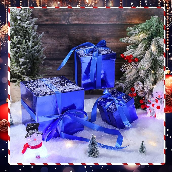 Cholemy 5 Pcs Square Nesting Boxes Decorative Gift Boxes with Lid and Ribbon Assorted Sizes Wrap for Wedding, Thanksgiving, Christmas, Anniversary, Birthday, Bridal Party(Shiny Blue)