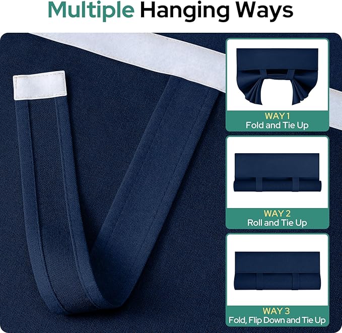 HOMEIDEAS 100% Linen Blackout French Door Curtains, Privacy Door Window Curtains, 26 X 40 Inch Room Darkening Blinds, Thermal Insulated Shades for Bedroom, 1 Panel, Navy