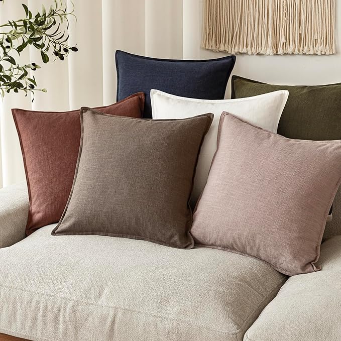 Foindtower Set of 2, Decorative Linen Soild Throw Pillow Covers Soft Accent Euro Cushion Case Boho Farmhouse Pillowcase for Chair Couch Sofa Bedroom Living Room Home Decor 26 x 26 Inch Dusty Pink