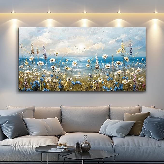 Canvas Wall Art for Living Room Large Wall Decor for Office Modern Bedroom Decorations White Flower Landscape Pictures Farmhouse Paintings Artwork Room Wall Mural Aesthetic Home Decor 60x30
