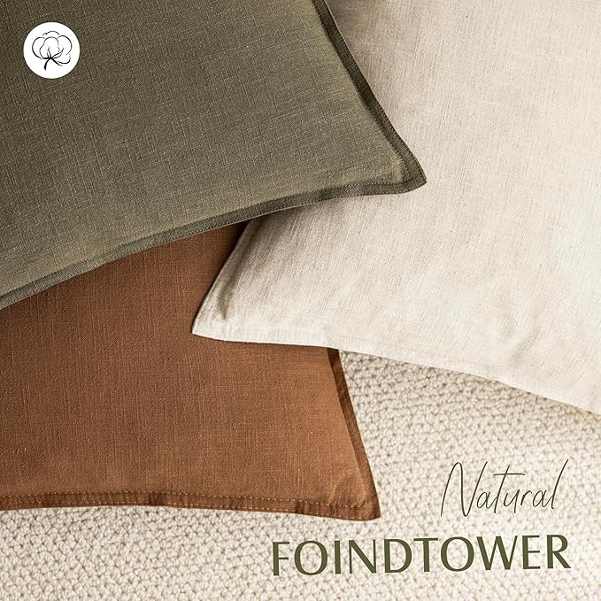 Foindtower Pack of 2, Decorative Linen Soild Throw Pillow Covers Soft Accent Cushion Case Boho Farmhouse Pillowcase for Chair Couch Sofa Bedroom Living Room Home Decor 16 x 16 Inch Orange Brown