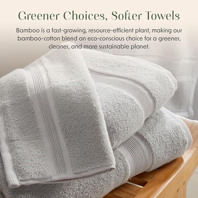Springtree Home Luxury Bamboo Rayon Bath Towel Set 6 Piece Set | 35% Bamboo Rayon - 65% Cotton | Absorbent Quick-Dry Towels for Bathroom | Oeko-TEX Standard 100 Cotton | Grey