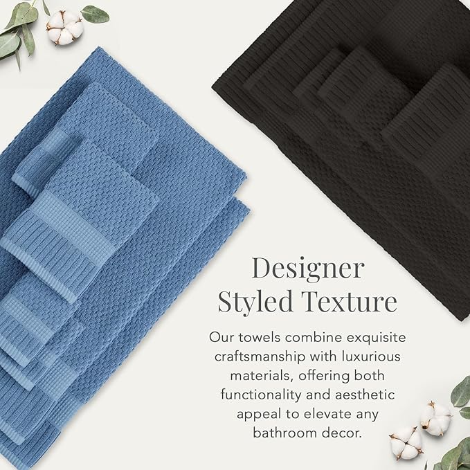 NY Loft 100% Cotton 2 Pack Bath Sheet Towel Set | Absorbent Quick-Dry Oversize Bath Towels | Textured and Durable Cotton | Blue Shadow