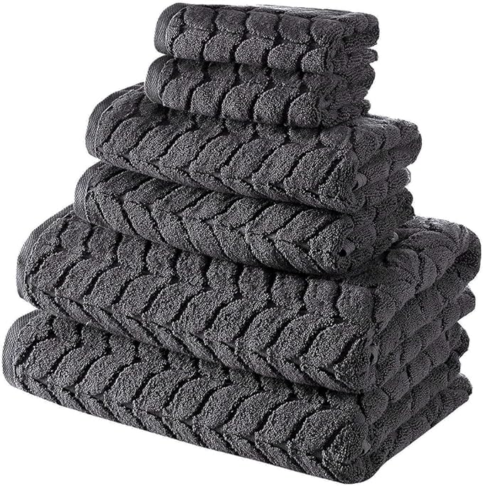 BAGNO MILANO Turkish Bath Towels, Soft Plush Jacquard Luxury Bath Towels, Quick Dry Towel Set (Charcoal, 4 Pcs Hand Towel Set)