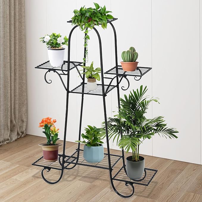 Metal Plant Stand Indoor and Outdoor, 7 Tier Plant Stands, Flower Pot Holder Shelf for Multi Plants, for Patio Garden Living Room Balcony Bedroom