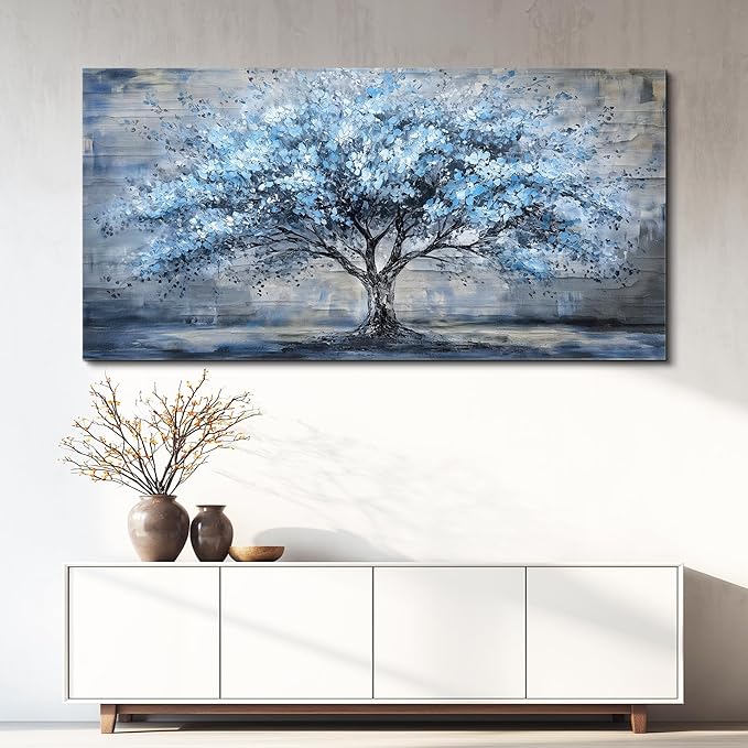 Large Wall Decor for Living Room Canvas Wall Art for Office Modern Wall Decorations for Bedroom Blue Tree Landscape Paintings Abstract Pictures Artwork Farmhouse Room Home Decor 24x48 in