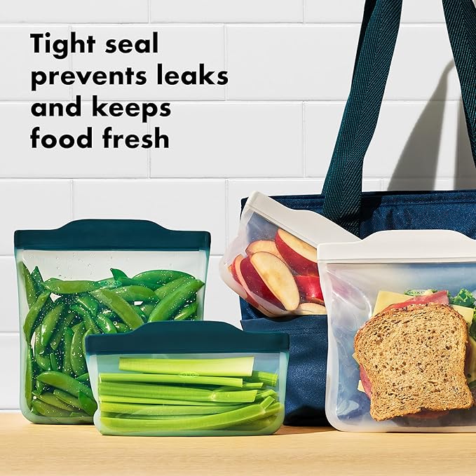 OXO Good Grips Silicone Reusable Bags – 4 Piece Starter Set - Oat/Lagoon