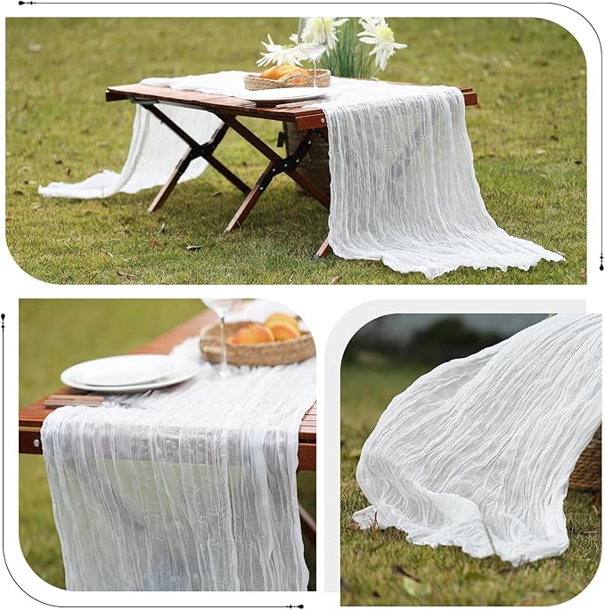 Le courant 10Ft Cheesecloth Table Runner, Rustic Boho Gauze Cheese Cloth Runner Table Runner for Weddings Bridal Baby Shower Birthday Holiday Parties Home Decor, Lvory