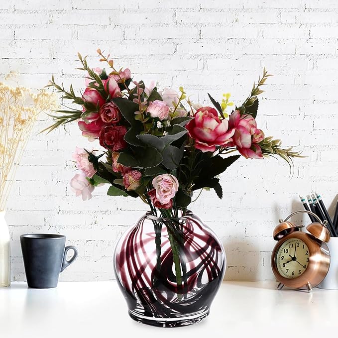 Sosoport Colored Round Glass Hydroponic Vase for Indoor Outdoor Plant Display Eco-Friendly Water Plant Container Creative Flower Planter for Home Office Decoration and