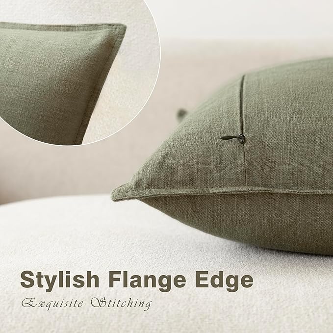 Foindtower Pack of 2, Decorative Linen Soild Throw Pillow Covers Soft Accent Cushion Case Farmhouse Neutral Pillowcase for Chair Couch Sofa Bedroom Living Room Home Decor 26x26 Inch Olive Branch Green