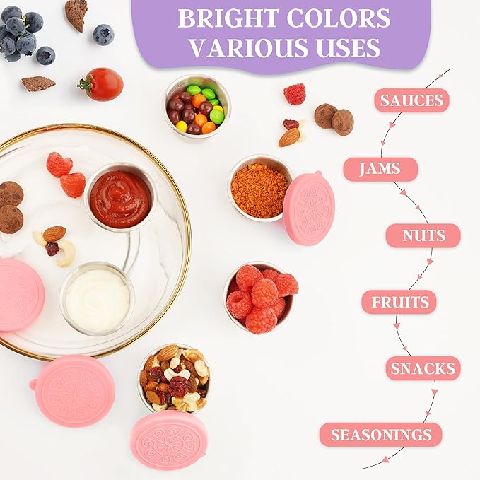 6x2.7 Oz Salad Dressing Container to Go,Handy Leakproof Stainless Steel Meal Prep Containers Reusable,Sauce Containers for Lunch Box, Picnics, Travel, Office and Kitchen Storage-Pink