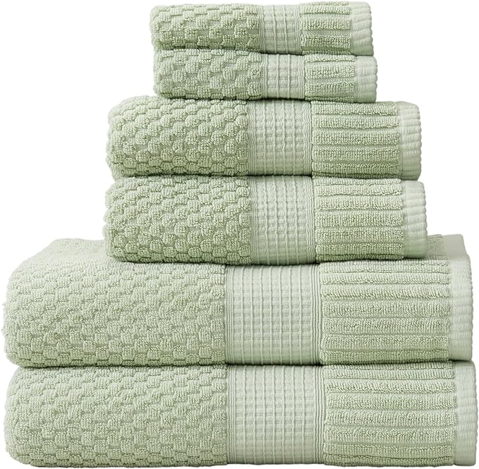 NY Loft 100% Cotton Towel Set 6 Piece Towel Set | Super Soft & Absorbent Quick-Dry 2 Bath Towels 2 Hand Towels & 2 Washcloths |Textured and Durable Cotton | Trinity Collection (6 Piece Set, Sage)