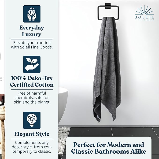 Soleil Fine Goods Luxurious 800 GSM 100% Cotton Bath Towel Set (4-Pack, 27x54) - Heavyweight & Ultra Absorbent, Plush Softness for Bathroom | Hotel & Spa Quality Luxury Towels- Steel