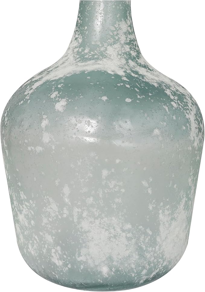Deco 79 Recycled Glass Handmade Decorative Vase Wide Frosted Spanish Bottle Centerpiece Vase, Flower Vase for Home Decoration 11" x 11" x 17", Clear