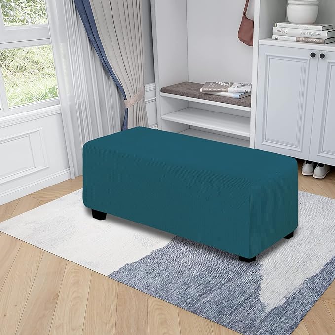 Easy-Going Stretch Ottoman Cover Folding Storage Stool Furniture Protector Soft Rectangle slipcover with Elastic Bottom (Ottoman X-Large,Peacock Blue)