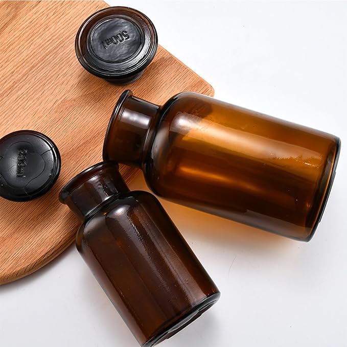 Lab Glass Reagent Bottle,Wide Mouth Glass Storage Bottle with Ground Stopper,Decorative Bottles/Vase (Amber, 1000ML)