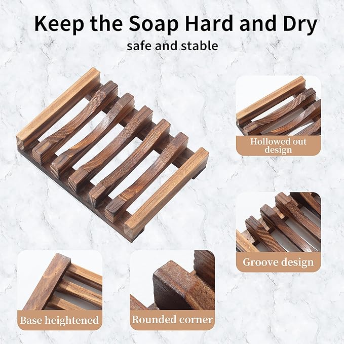 Wooden Soap Dish for Shower,Set of 2 Shower Soap Holder,Self draining Bar Soap Holder for Bathroom, Homemade Soaps Saver Natural Soaps Tray, Vowupt