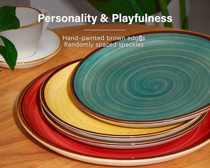 ONEMORE Plates and Bowls Set 12 Pcs,Stoneware Dinnerware Sets for 4 Microwavable,Oven & Dishwasher Safe Porcelain,Scratch Resistant Dishes Set