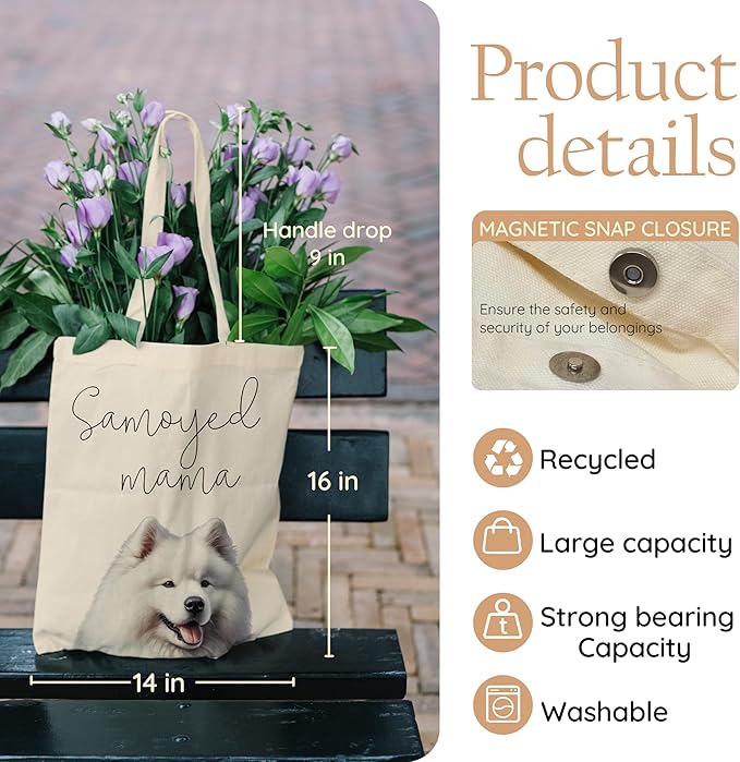 Dog Mama Tote Bag – Cute Dog Lover Canvas Bag, Reusable Shopping Shoulder Bag for Women, Pet Mom Gift,