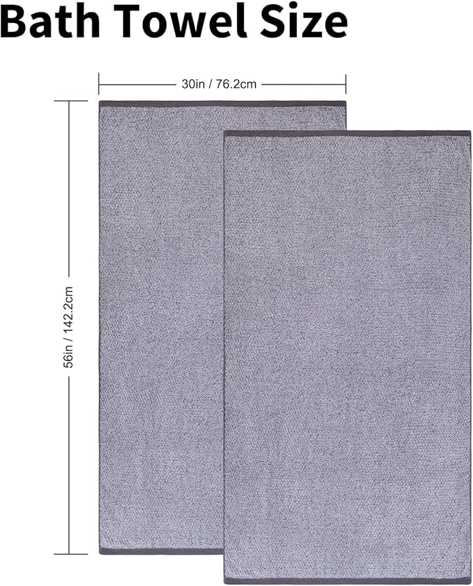Everplush Oversized Bath Towel – 2 Pieces, Super Soft & Highly Absorbent, Quick-Drying, Generously Sized & Thick. Perfect for Bathroom, Pool, Swimming Use. (Grey, 30" x 56" 2PK)