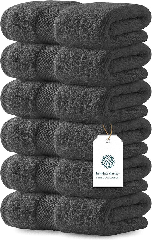 White Classic Luxury Charcoal Hand Towels - Soft 100% Turkish Cotton | Highly Absorbent Hotel spa Bathroom Towel Collection | 16x30 Inch | Set of 6