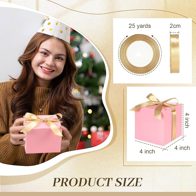 48 Pcs Christmas Gift Boxes with Ribbon Small Party Favor Boxes with Lids Mini Treat Candy Container for Wedding, Party, Birthday, Valentine's Day and More(Pink,4 Inch)