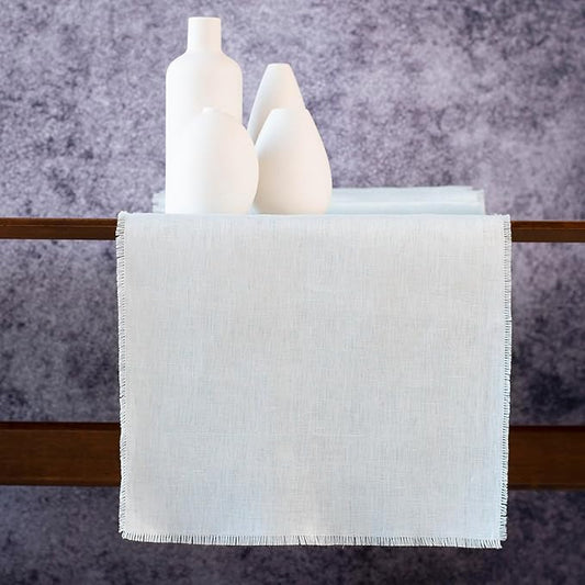 Blue Table Runner with Fringe- 14x90 inches Long 100% Pure Linen Runner for Table, Light Blue Table Runner for Spring and Summer – Machine Washable, Handmade