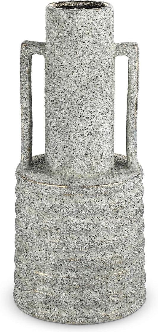 Hollyone Large Vintage Ceramic Vase with 2 Handles, 15.6" Tall Gold-Toned Antique Rustic Decorative Floral Grey Vases for Flowers Home Table Centerpiece Shelf Living Room Entryway Farmhouse Decor