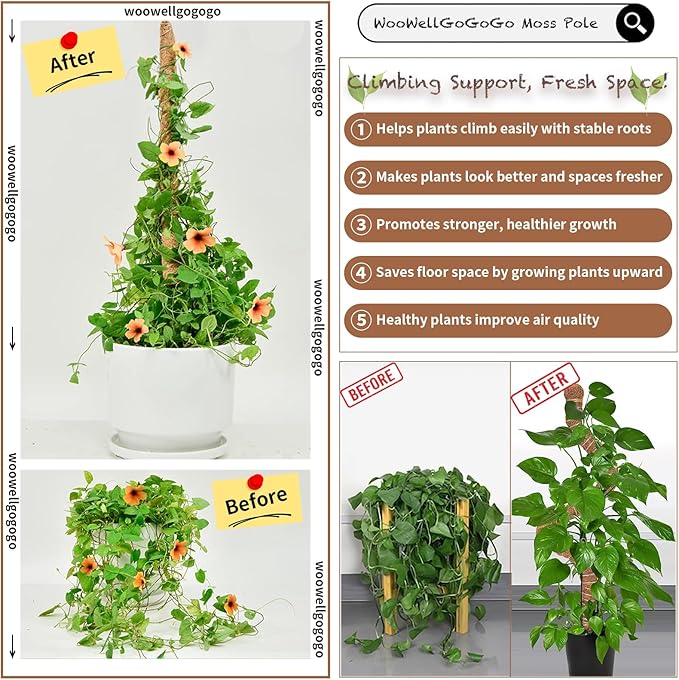 Bendable Moss Pole, 2-Pack 27.5-Inch Coco Coir Moss Poles for Monstera, Pothos, Climbing Plants, Indoor Plant Support, Customizable Shapes Monstera Plant Support