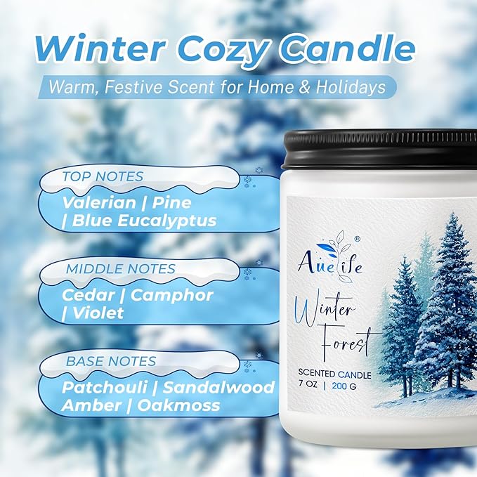 Winter Forest Candle | Pine & Cedarwood Scented Soy Candles - Aromatherapy Candles for Home, Holiday Candle Gift for Women & Men, Winter Christmas Home Décor
