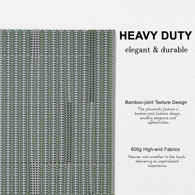 Placemats Set of 6, Vinyl Woven Place Mats Indoor Set of 6 Washable Wipeable PVC Table Mats Heat-Resistant Non Slip Placemat for Kitchen Dining Outdoor Table (Gray Sage Green, Set of 6)