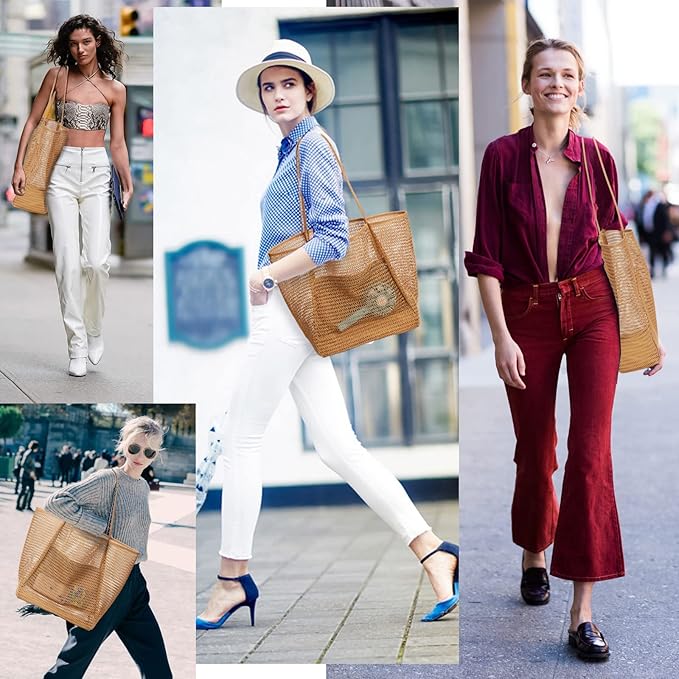 KALIDI BeachNylon Mesh Tote Bag, Casual Tote Bag Hobo Women Foldable MAX 23L Shoulder Bag For Beach Picnic Vacation