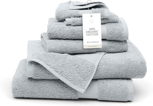 BOLL & BRANCH Plush Bath Towel Set - Shore - 6 Piece - Includes 2 Bath Towels, 2 Hand Towels & 2 Washcloths - 100% Organic Cotton - Ultra Soft & Luxurious - Quick Absorbing
