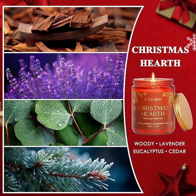 Christmas Soy Candles for Christmas Home Decor Non-Toxic Aromatherapy Scented Candles for Holiday Christmas Gifts, Cozy Cute Jar Candle, Winter Candle for Women Men, Christmas Hearth Lavender Candle