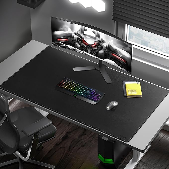 CENNBIE Leather Desk Pad Large, 47.2" x 27.5" Desk Mat Blotter Protector, Extended Non-Slip Mouse Pad, Waterproof PU Leather Desk mat for Desktop Office and Home (Black)