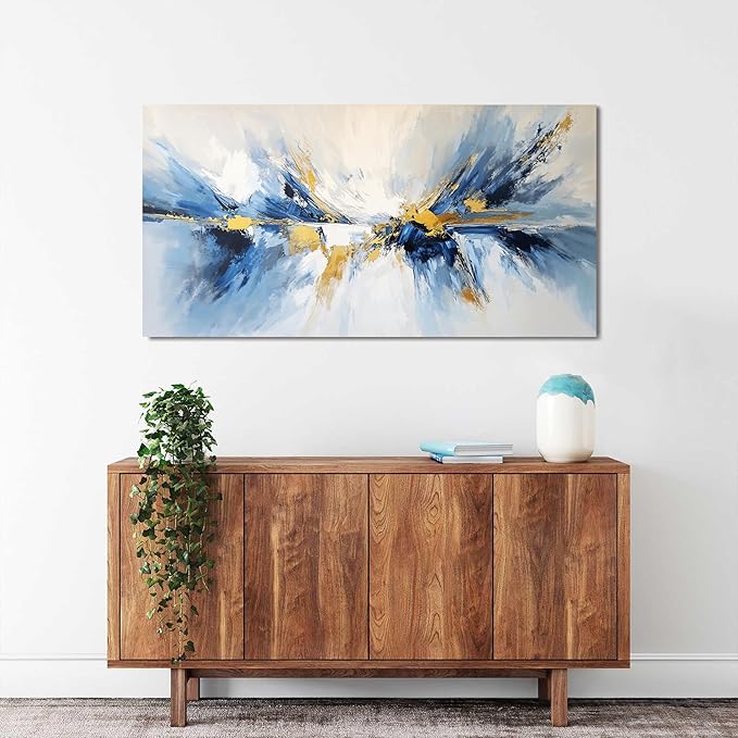 YISXINOAG Modern Canvas Art Wall Decor Abstract Wall Decor Canvas Wall Art for Bedroom Modern Home Decorations Gold and Blue Abstract Art for Dining Room Home Artwork Prints Size 20"X40"