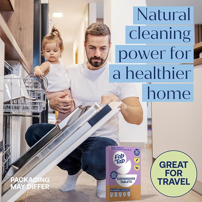 Fab Tab Dishwasher Tablets, Unscented, A Plastic Free Dishwasher Pod Alternative, Powers Through Grease, Leaves No Residue, Safe for The Whole Family, Individually Wrapped