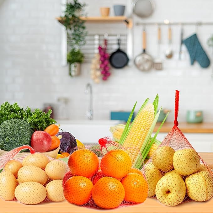 100Pcs Reusable Produce Plastic Mesh Bag,20 Inch Seafood Boil Bags，Kitchen Organizer Produce Packaging Supplies Net，Vegetable and Fruit Seafood Plastic Mesh Strap Storage Bag