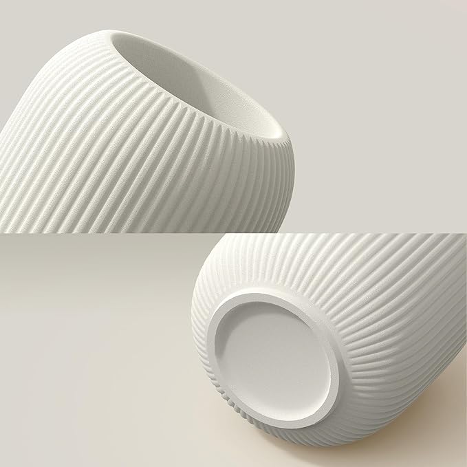 White Ceramic Vases Set of 3, Modern Minimalist Ribbed Vases for Centerpiece, Home Office Shelf Decor, Farmhouse Kitchen Bathroom Bedroom Living Room Decor