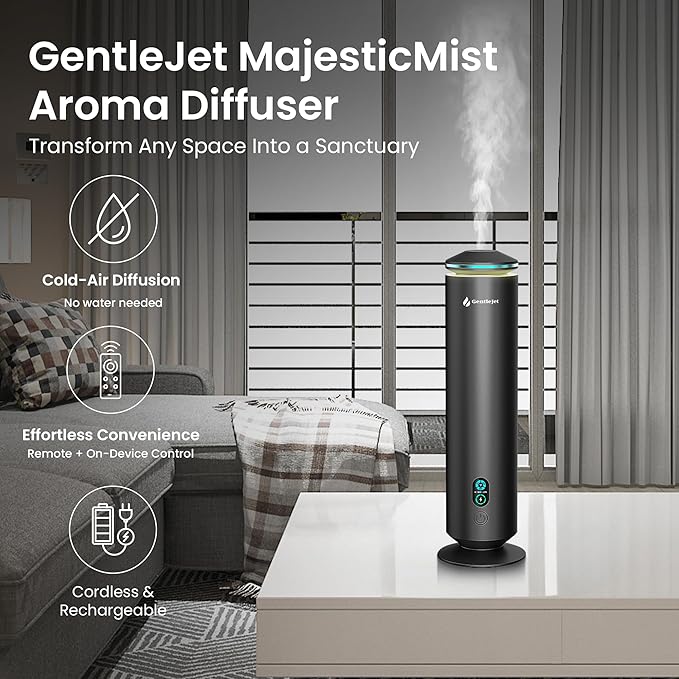 MajesticMist Rechargeable - Aluminum Waterless Essential Oil Diffuser with Wireless Charging, Quiet Aroma Diffuser, Scent Diffusers for Home, Room & Hotel, Remote Control, USB-C, 1000sq.ft