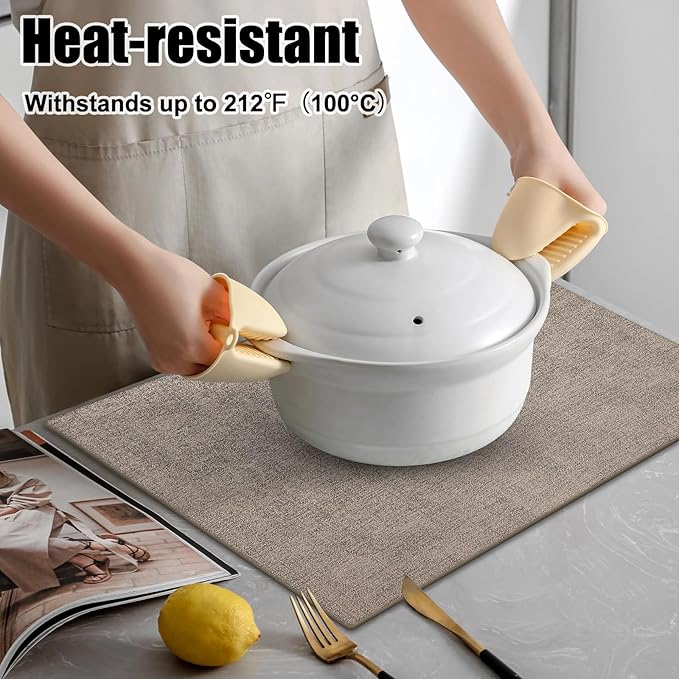 Homaxy Faux Leather Heat Resistant Placemats for Dining Table Set of 12, Waterproof Wipeable Washable PU Table Mats, Easy to Clean Anti-Slip Place Mats, 11.8" x 17", Light Brown