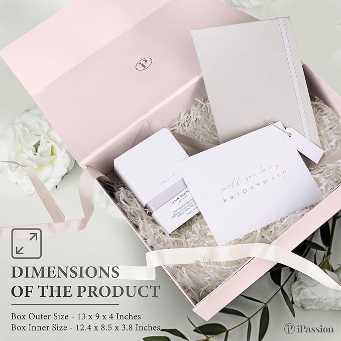 Gift Box Set - Bridesmaids Gifts for Wedding (1 Pack - Blush Pink), All Occasions, Bridesmaid Proposal, Magnetic Boxes With Lids, Big Set For Bridal, 13.5 x 9 x 4.5 inches, Pink GiftBox