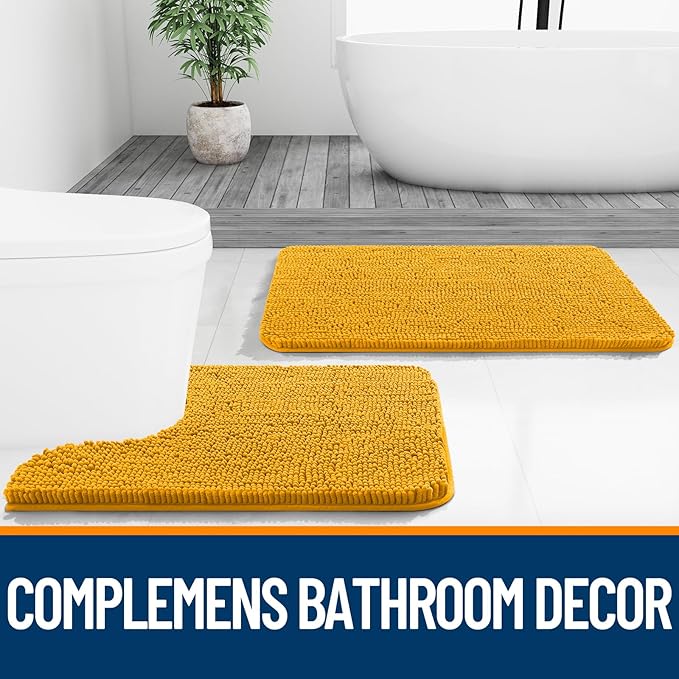 OLANLY Bathroom Rugs 24x16, Extra Soft Absorbent Chenille Bath Rugs, Rubber Backing Quick Dry, Machine Washable Bath Mats for Bathroom Floor, Tub and Shower, Home Decor Accessories, Golden Yellow