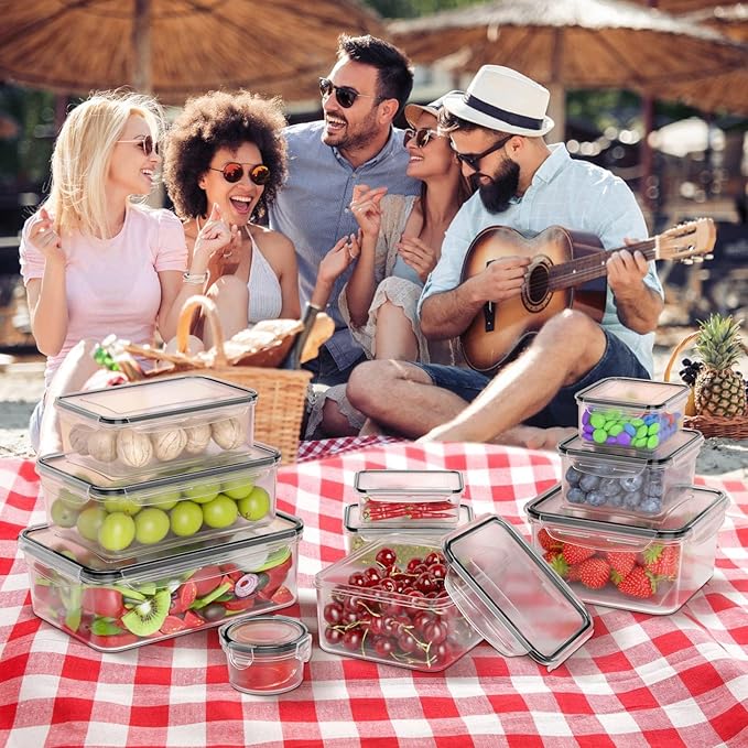 44 PCS Plastic Food Storage Containers with Lids Airtight, BPA-Free Leakproof Meal Prep Containers Reusable,Microwave & Dishwasher & Freezer Safe,Includes Labels & Pen