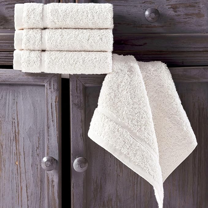 Cream Washcloth Linen Set Premium Original Turkish Cotton, Hotel Quality for Maximum Softness & Absorbency Ivory Wash Clothes for Face, Hand, Kitchen & Cleaning (Sea Salt)