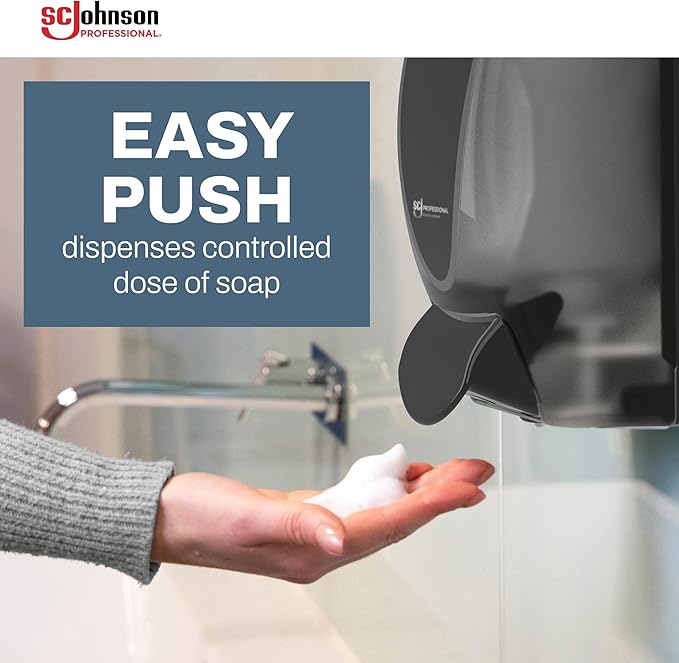 SC Johnson Professional Clear FOAM Dispenser and Refill Starter Kit, Wall Mount Soap Dispenser for Hand Soap, 1 Refresh Clear FOAM Hand Wash, 1 Liter Cartridge, 33.8 fl. oz., for Professional Use Only