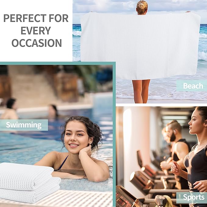 New Microfiber Waffle Bath Towels, 2 Pieces, Oversized, Soft, Absorbent, Fast Drying, Lint Free (White)